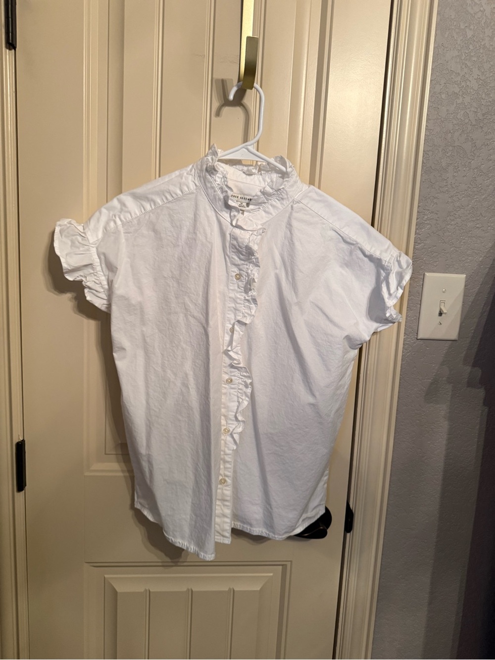 White Ruffle-Trim Short Sleeve Shirt